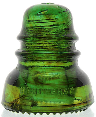 CD 152 Hemingray Yellow Green w/ Heavy Amber Swirls